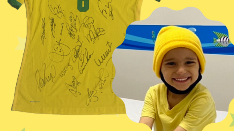 Maillot dédicacé de l’équipe du Brésil proposé dans une campagne solidaire